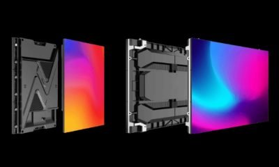 Modular LED display cabinets illustrating video processor and signal planning