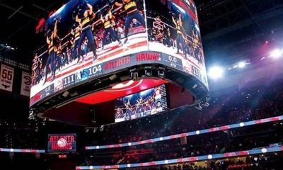 Large LED display installation inside a stadium event environment