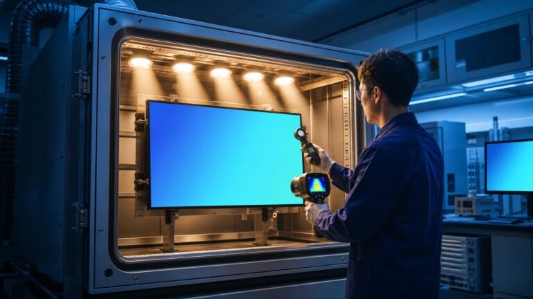 High-brightness TFT panel undergoing sunlight and thermal testing