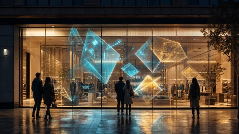 Transparent LED screen integrated into a retail glass façade