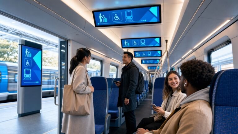 Coordinated TFT passenger information displays inside a modern train
