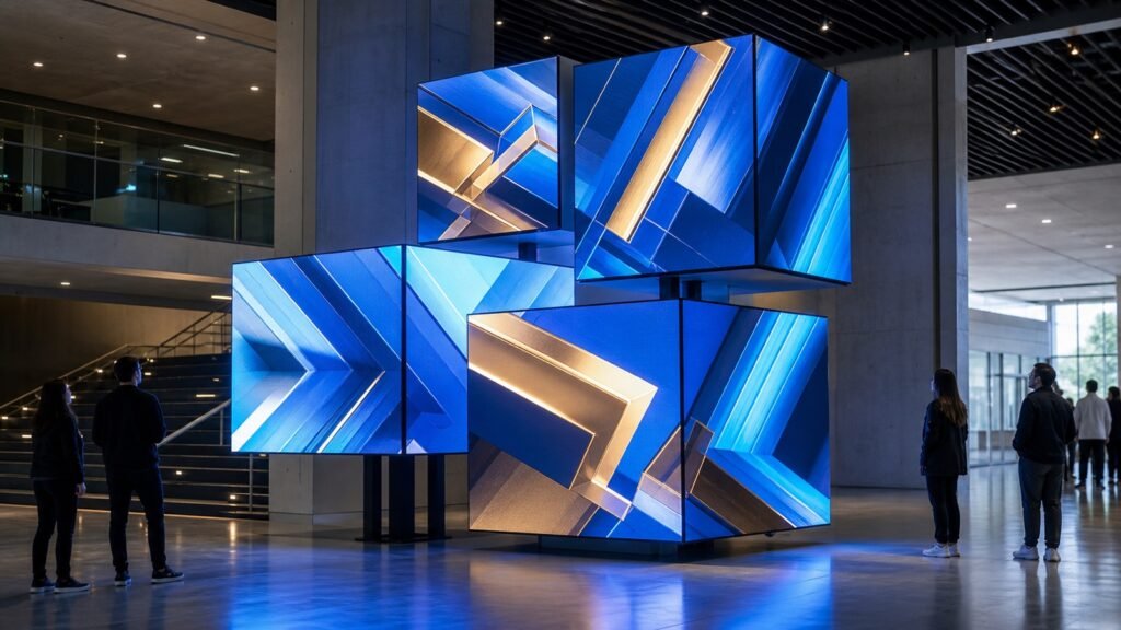 LED display cube installation in a modern innovation center