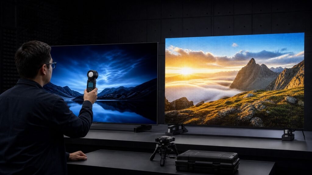 OLED and Micro LED displays compared in an evaluation studio
