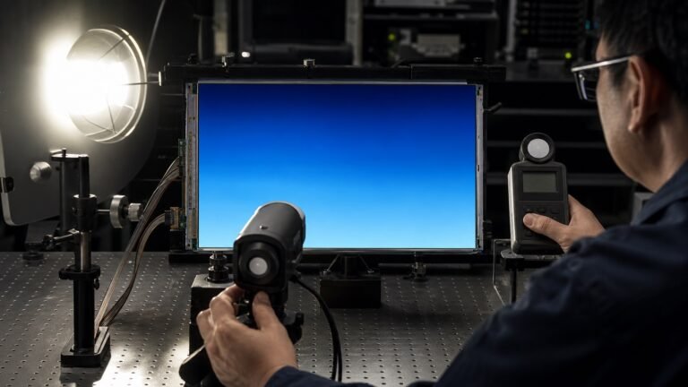 High-brightness LCD panel undergoing optical sunlight-readability testing