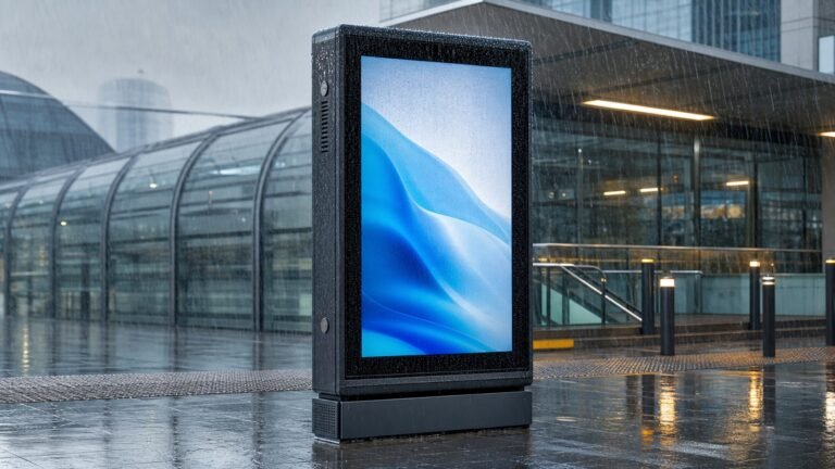 Waterproof outdoor digital signage operating during heavy rain
