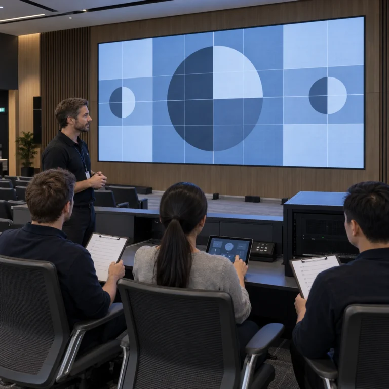 AV trainer guiding operators during an LED display handover session